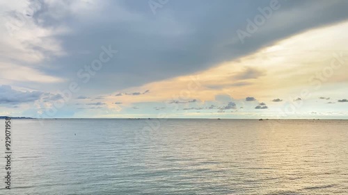 The lapse beautiful clouds over the sea after rain. Abstract blue and dark sky with ocean