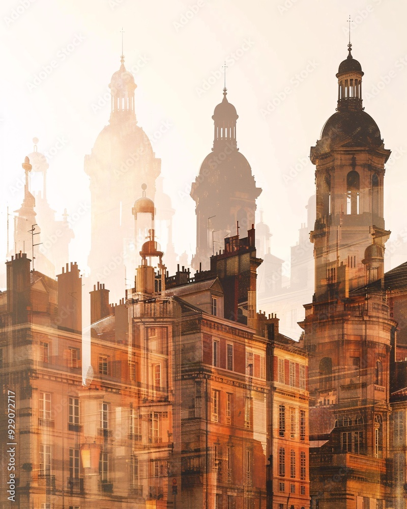 Fototapeta premium Toulon Skyline Double Exposure Art Poster - A city with many towers