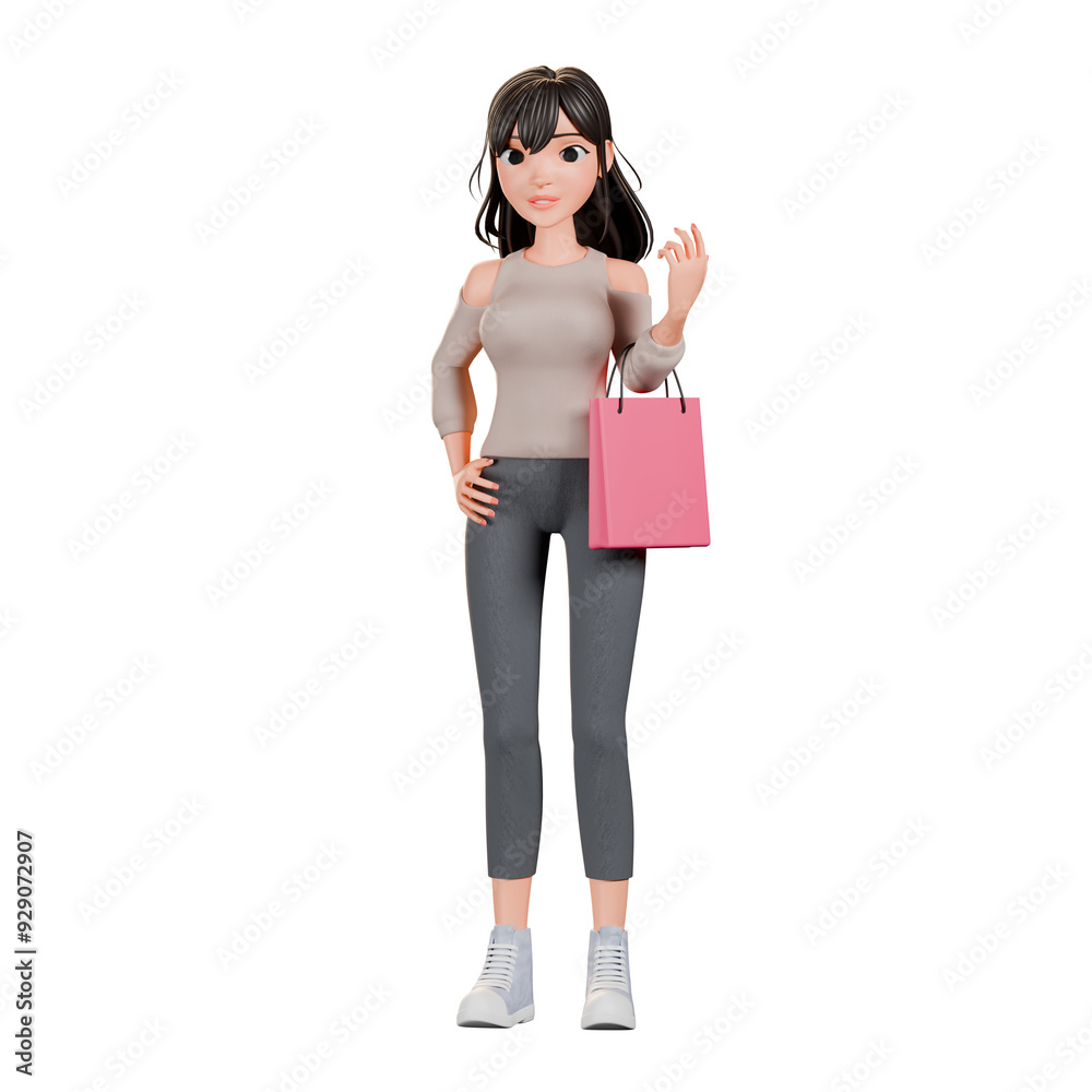 3D Render of a Stylish Woman with Shopping Bags 3D Render of a Stylish Woman with Shopping Bags