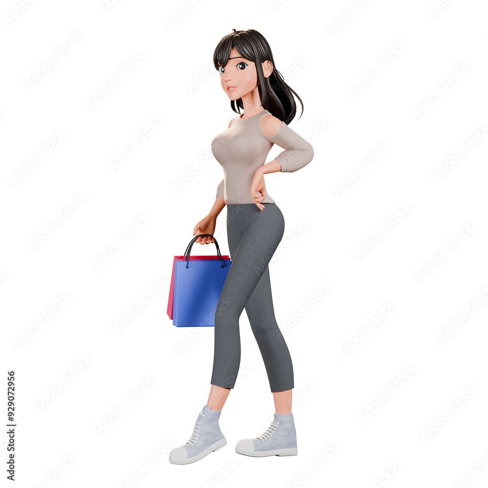 3D Render of a Stylish Woman with Shopping Bags 3D Render of a Stylish Woman with Shopping Bags