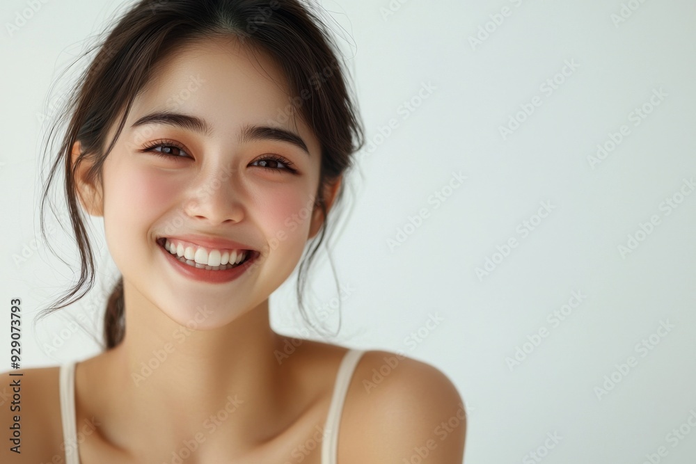 Beautiful young Asian woman smiling and happy created with Generative AI Beautiful young Asian woman smiling and happy created with Generative AI