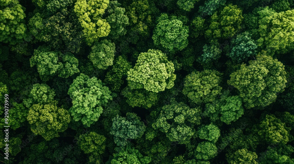 Naklejka premium Lush Green Tree Canopy Viewed From Above