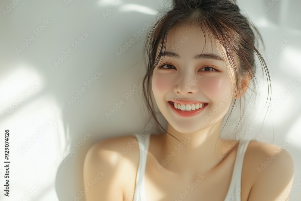 Beautiful young Asian woman smiling and happy created with Generative AI Beautiful young Asian woman smiling and happy created with Generative AI