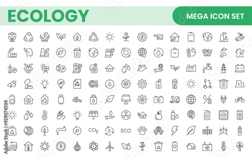 Ecology icon set. Ecofriendly icon, nature icons set. Linear ecology icons. Environmental sustainability simple symbol. Simple Set of  Line Icons.Global Warming, Forests, Organic Farming.