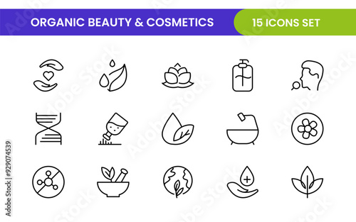 Organic Beauty and Cosmetics product outline icon set. editable line icon collection.