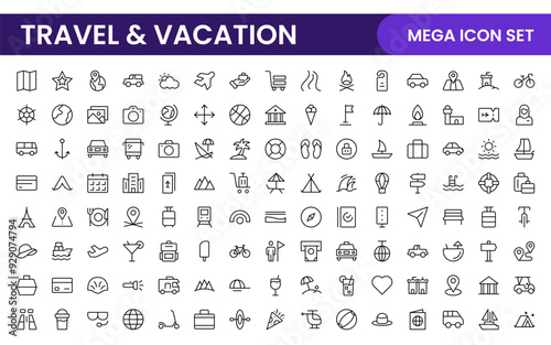 Travel and Vacation Outline Icon illustration. Editable line icon set.