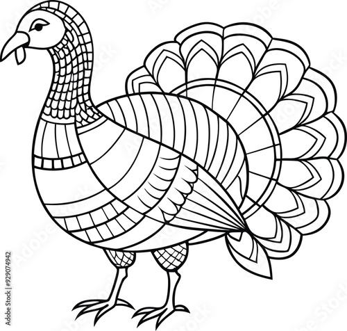 decorative tribal turkey line art illustration