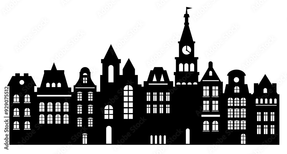Laser cutting building of Amsterdam style. Urban abstract background. Laser cut silhouette. Laser cutting building of Amsterdam style. Urban abstract background. Laser cut silhouette.