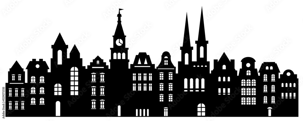 Obraz premium Urban abstract background. Set of Amsterdam style houses. Laser cut silhouette.