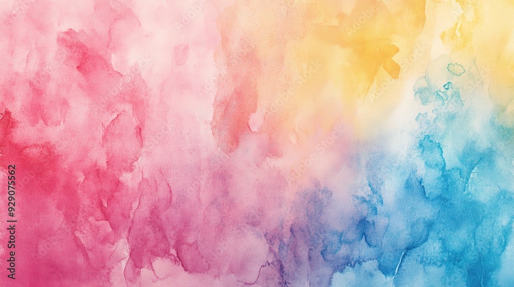 Abstract Watercolor Sunset: A vibrant and ethereal abstract watercolor background in shades of pink, yellow, and blue, creating a mesmerizing and dreamy atmosphere. 
