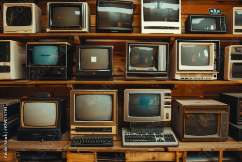 A display of various vintage computers and televisions arranged neatly, embodying the charm and history of early technology.