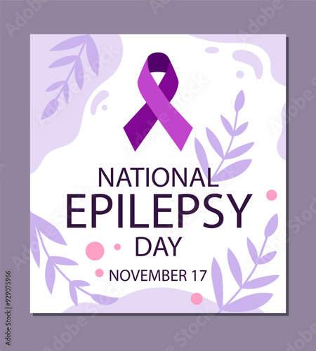 National Epilepsy day, November 17 flat vector poster, Epilepsy awareness month design with floral and purple ribbon