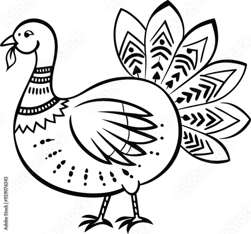 decorative tribal turkey line art illustration
