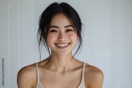 Beautiful young Asian woman smiling and happy created with Generative AI