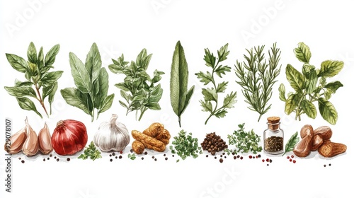 Whimsical Food Sketch - Fresh Herb Selection. Culinary-inspired Concept photo