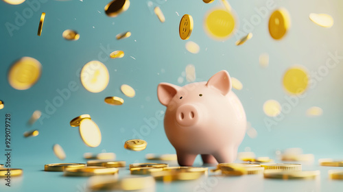 Financial prosperity concept with a piggy bank and coins