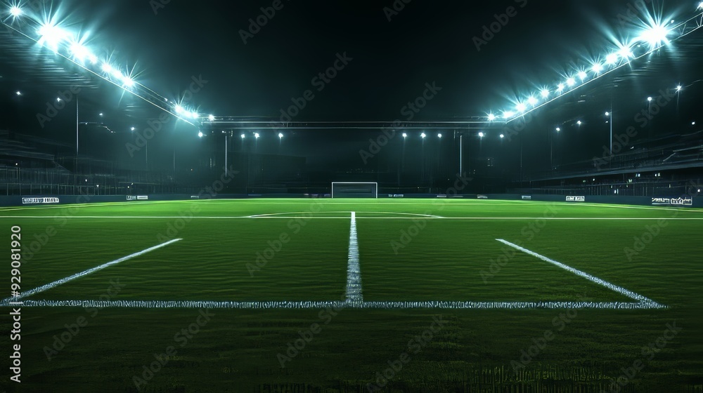 Fototapeta premium Empty Soccer Stadium at Night: Ready for the Game