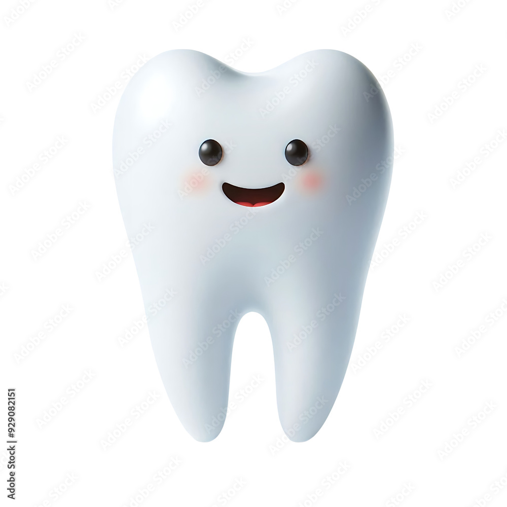 Happy tooth with a big smile and rosy cheeks. 3D illustration isolated. Dental care and hygiene concept for design and print. Happy tooth with a big smile and rosy cheeks. 3D illustration isolated. Dental care and hygiene concept for design and print.