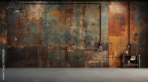 Rustic Industrial. Textured background with rusty metal elements photo