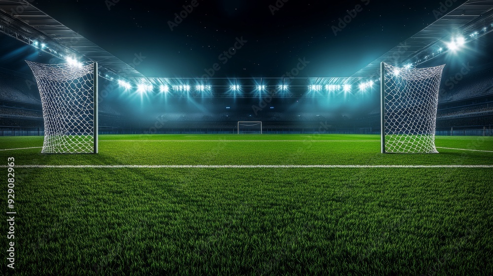 Fototapeta premium Soccer Stadium at Night: A Dramatic Scene