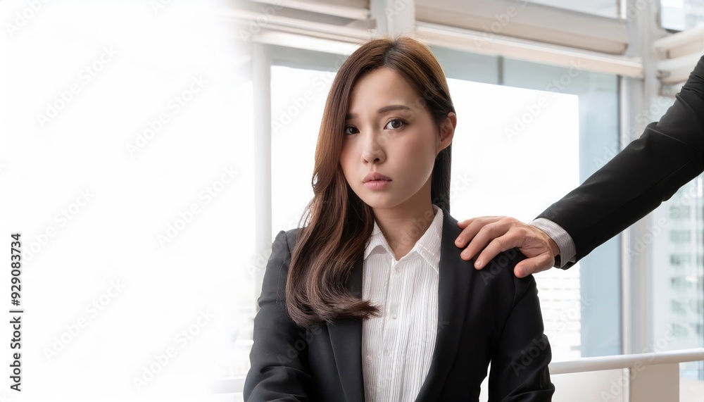 Professional woman in business attire showcasing confidence and determination in a modern office environment. Professional woman in business attire showcasing confidence and determination in a modern office environment.