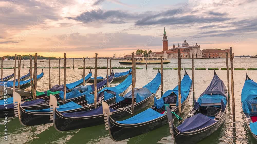 Venice Italy time lapse sunrise city skyline with Gondola boat Venice Italy time lapse sunrise city skyline with Gondola boat