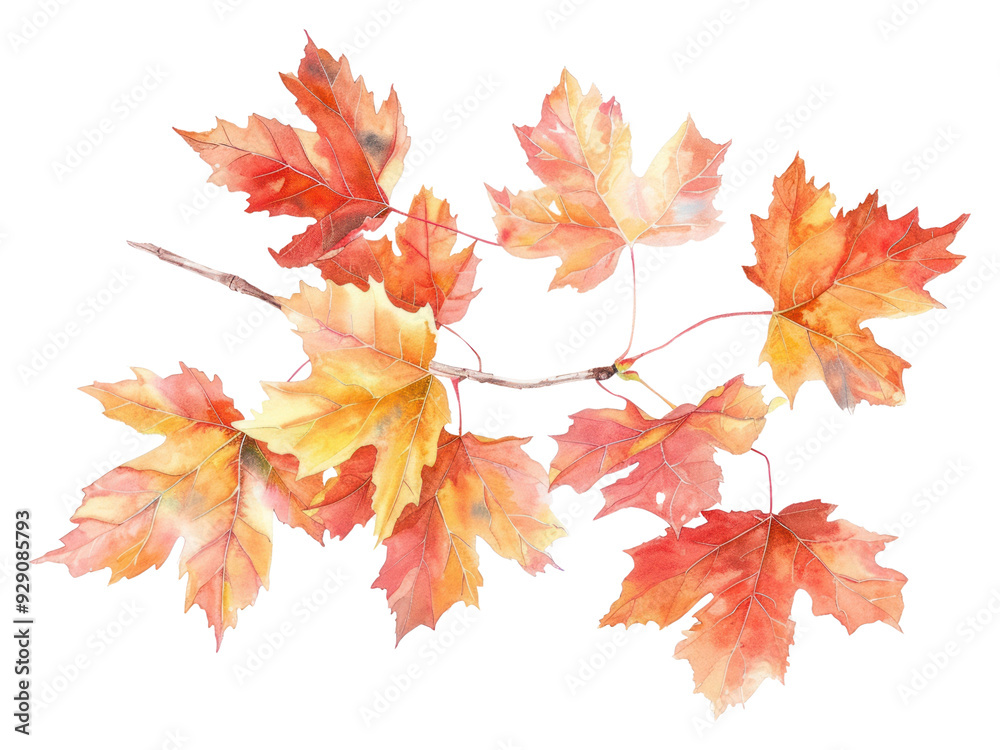 Fototapeta premium PNG Autumn maple leaves watercolor illustration