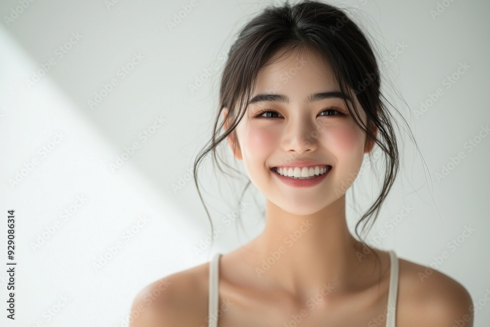 Beautiful young Asian woman smiling and happy created with Generative AI Beautiful young Asian woman smiling and happy created with Generative AI