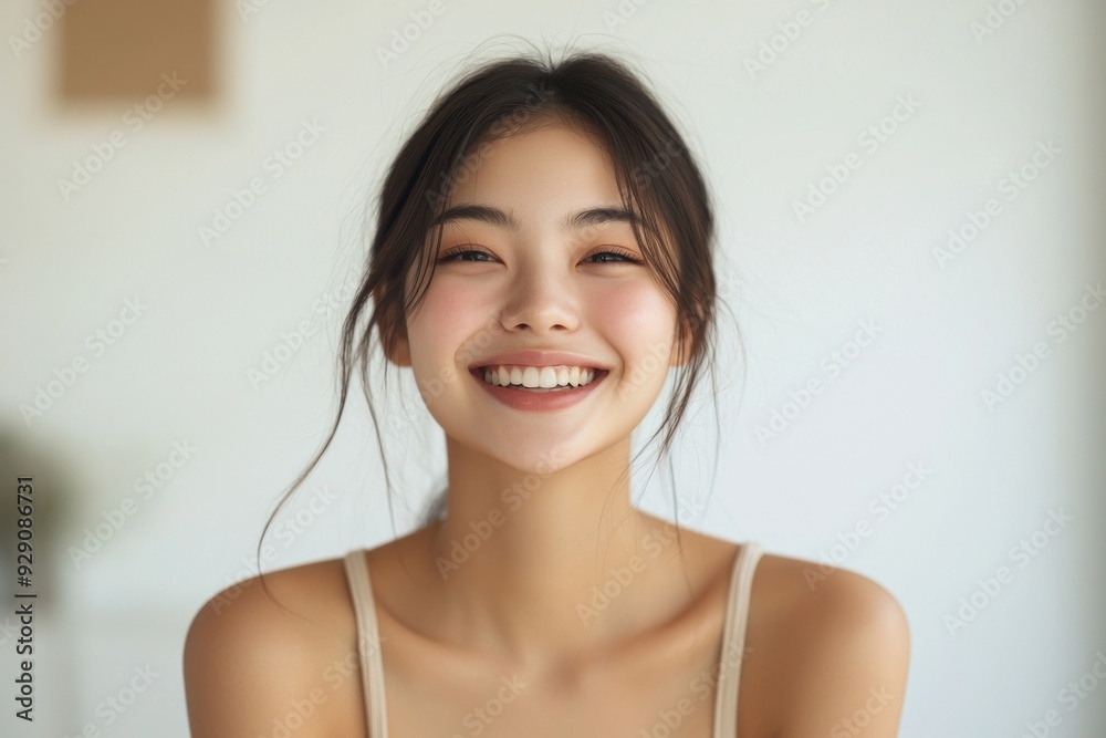 Beautiful young Asian woman smiling and happy created with Generative AI Beautiful young Asian woman smiling and happy created with Generative AI