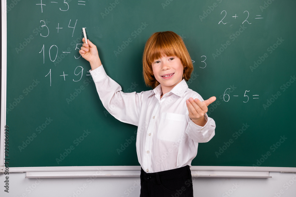 Photo of cute little schoolboy diligent chalk explain teach dressed stylish uniform classroom blackboard background Photo of cute little schoolboy diligent chalk explain teach dressed stylish uniform classroom blackboard background