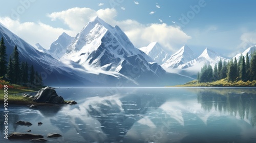 Majestic Snow-Capped Mountains. Serenity and Beauty of Nature concept