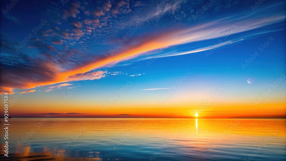 Serene atmosphere at dawn as the curvature of the Earth meets the horizon, set against a vibrant orange and blue silhouette of the sky. Serene atmosphere at dawn as the curvature of the Earth meets the horizon, set against a vibrant orange and blue silhouette of the sky.