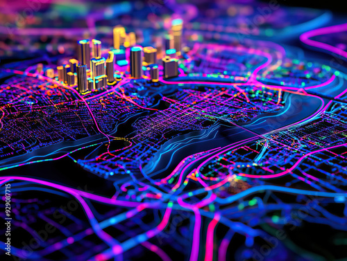 Technical aerial visual, 3D LiDAR GIS aerial map satellite scan model isolated, showing Waco. Elevation, topography, render photo