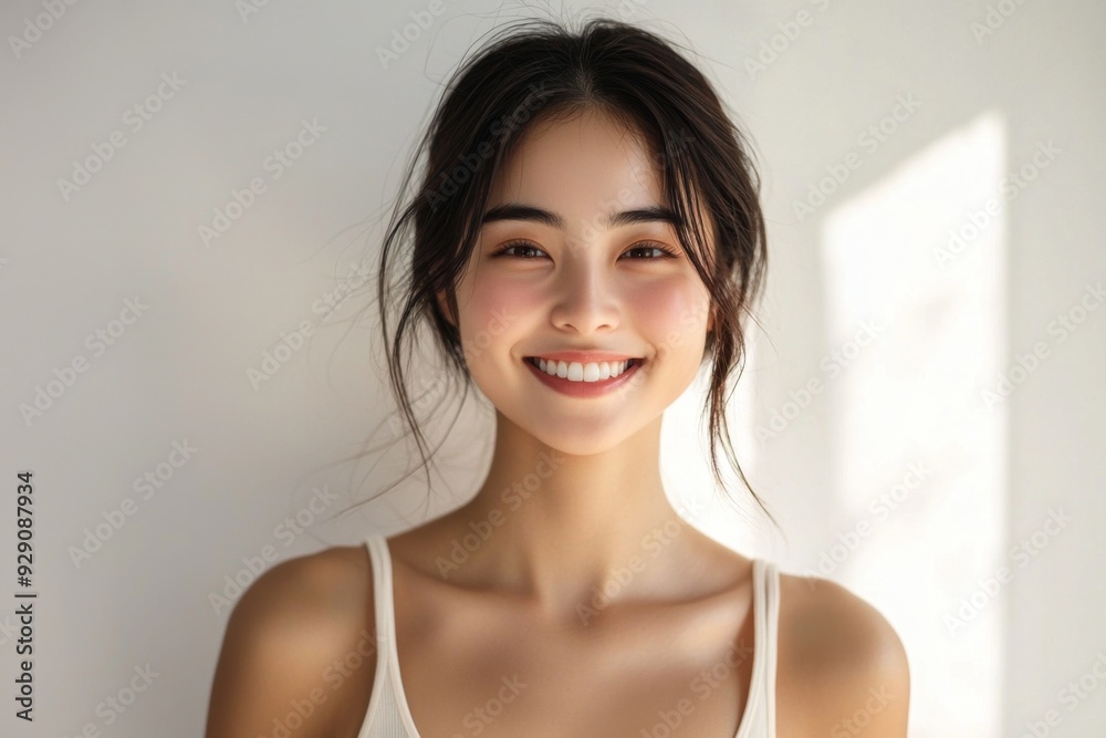 Beautiful young Asian woman smiling and happy created with Generative AI Beautiful young Asian woman smiling and happy created with Generative AI