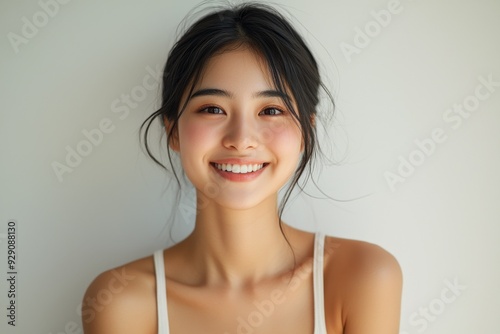 Beautiful young Asian woman smiling and happy created with Generative AI