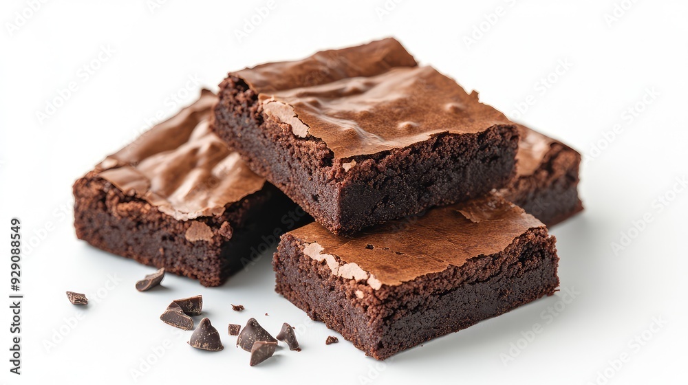 Hyperrealistic 4K Photo of Freshly Baked Chocolate Brownies on White Background - Perfect for Dessert and Food Photography