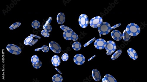 The throwing of blue casino chips and falling off the screen in slow motion 