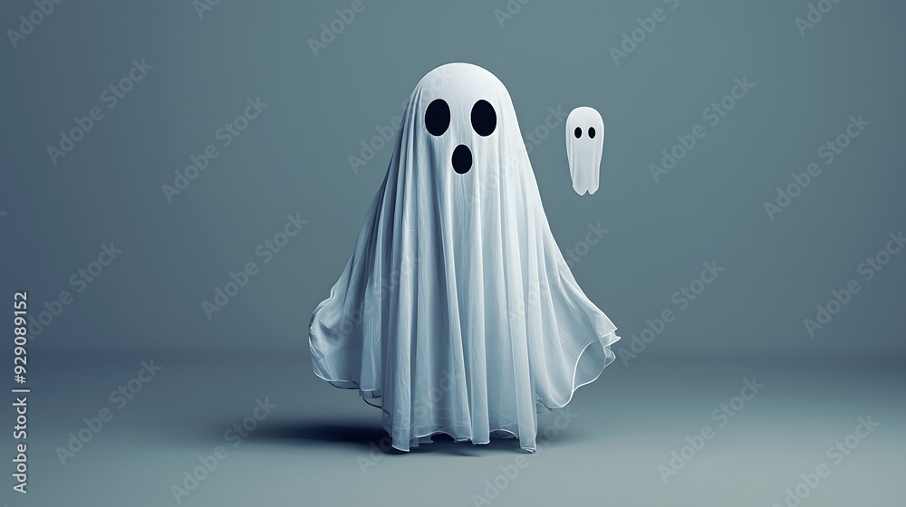 Ghost figures with white sheets on a minimalist background Ghost figures with white sheets on a minimalist background