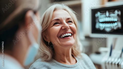 Smiling Elderly Woman Dental Checkup Healthy Teeth Happiness Confidence photo