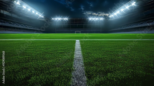 Football Stadium at Night: Green Field, Bright Lights