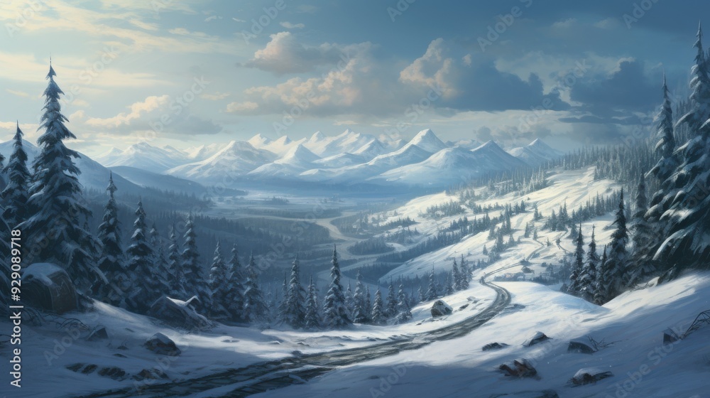 Winter Wonderland. Tranquil snowy road Winter Wonderland. Tranquil snowy road