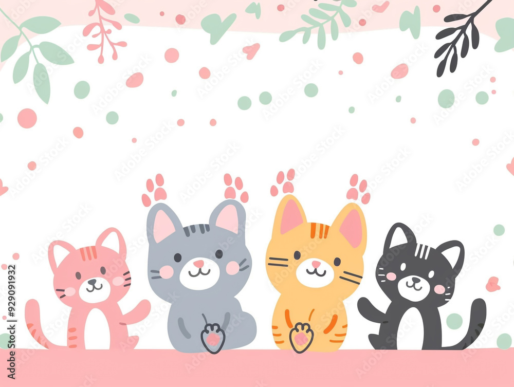 2d flat illustration of cat paws on a simple background. Cute cartoon style. 2d flat illustration of cat paws on a simple background. Cute cartoon style.