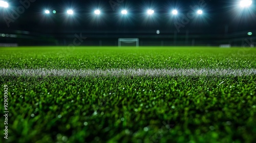 Green Grass Football Field at Night with Stadium Lights