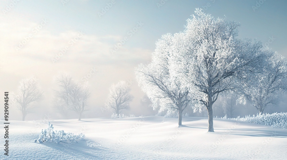 Winter's Embrace: Frosty trees bathed in ethereal winter sunlight. Winter's Embrace: Frosty trees bathed in ethereal winter sunlight.