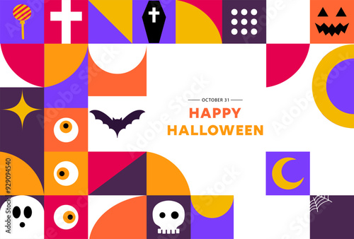 Wallpaper Mural Vector Halloween banner with modern abstract geometric Bauhaus pattern. Halloween holiday celebration vector horizontal banner. Bauhaus geometric pattern Torontodigital.ca