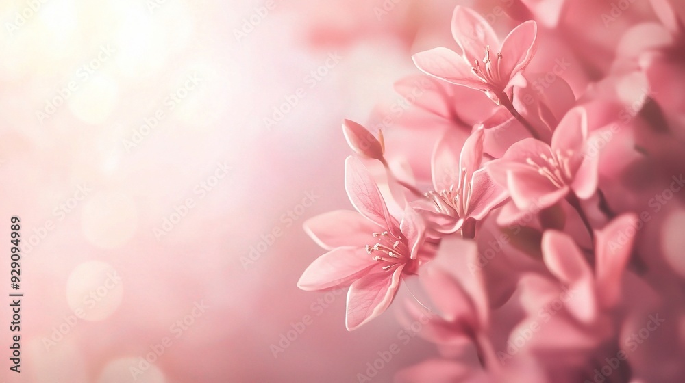 Blossom Kisses of Dawn: Soft pink flowers bathe in the warm glow of sunrise, a delicate and dreamy floral background. Blossom Kisses of Dawn: Soft pink flowers bathe in the warm glow of sunrise, a delicate and dreamy floral background.