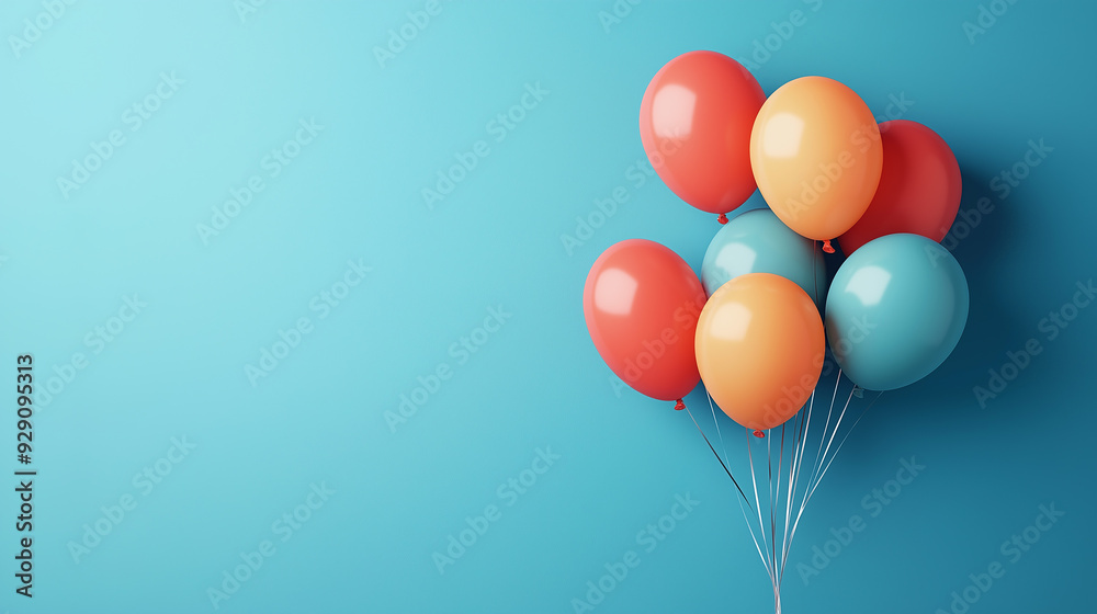 Bright and colorful balloons floating against a solid teal background, representing celebration and joy. Ideal for birthdays, parties, or festive events with plenty of copy space for text. Bright and colorful balloons floating against a solid teal background, representing celebration and joy. Ideal for birthdays, parties, or festive events with plenty of copy space for text.