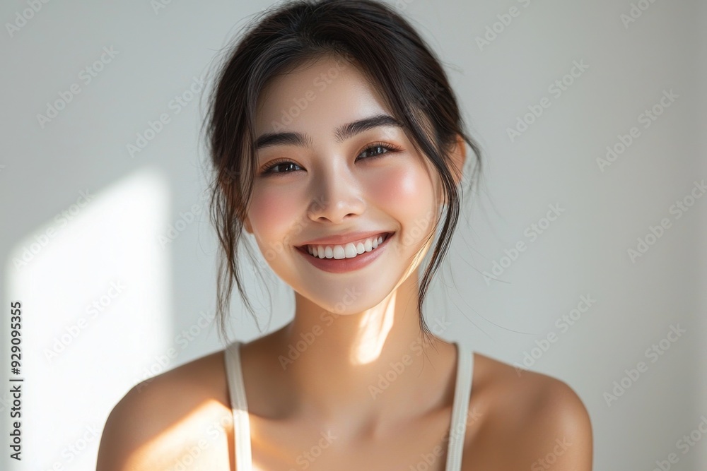 Beautiful young Asian woman smiling and happy created with Generative AI Beautiful young Asian woman smiling and happy created with Generative AI