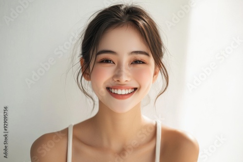 Beautiful young Asian woman smiling and happy created with Generative AI