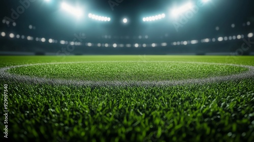 Soccer Field at Night: Center Circle and Bright Lights